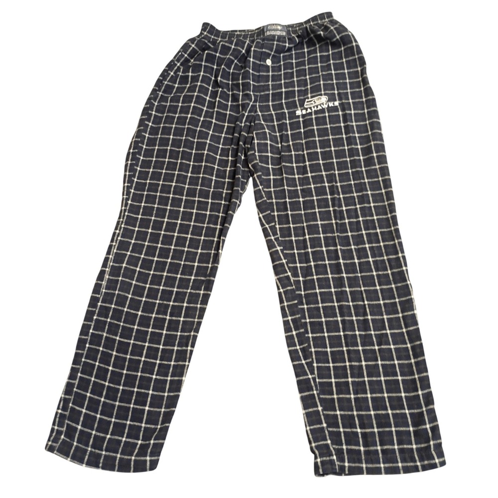 Reebok Seattle Seahawks Pajama Pants Mens Small Blue Grid Plaid NFL Loungewear